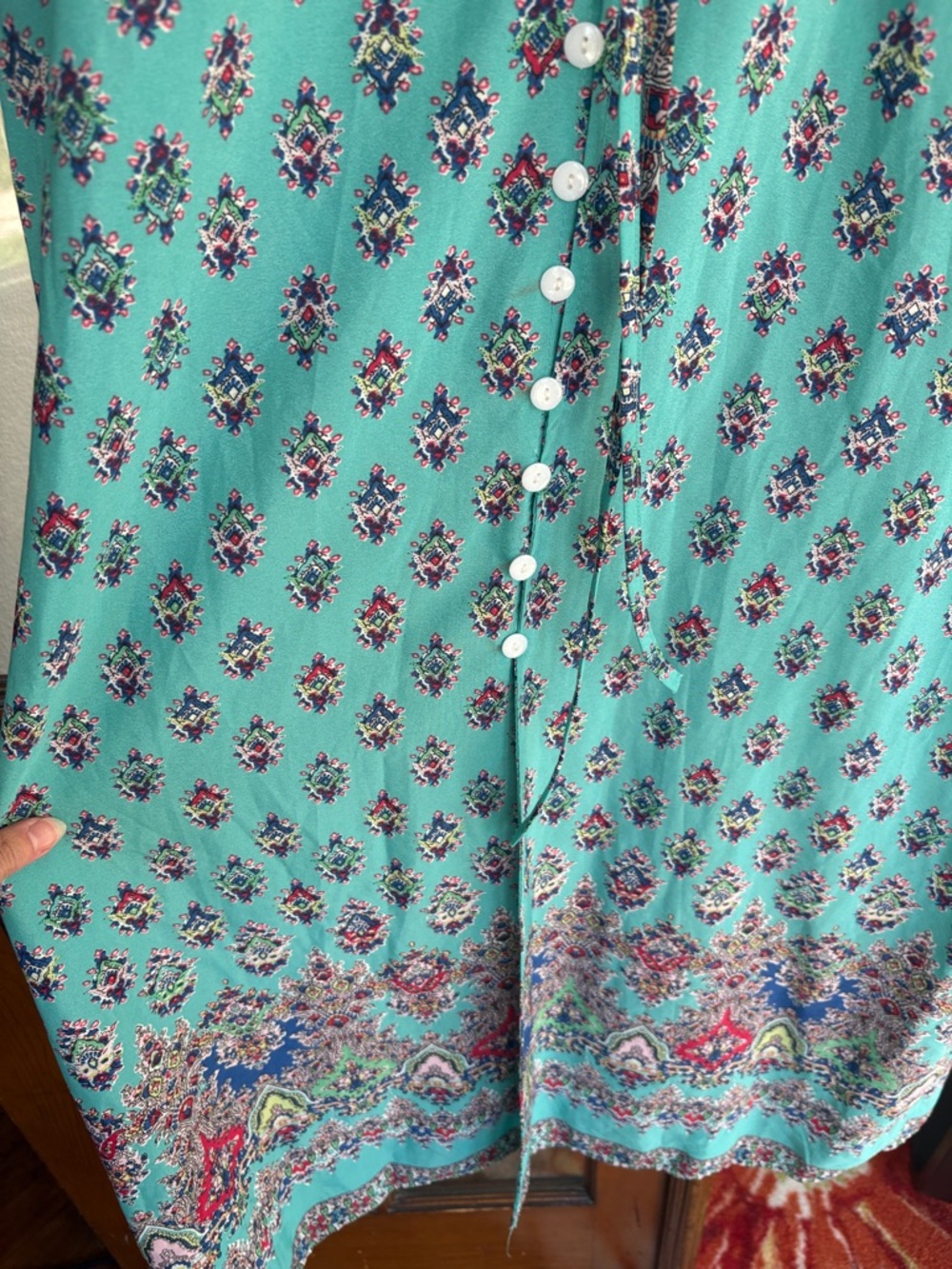 Turquoise Floral Border Button-Front Maxi Dress - Picture 5 of 9